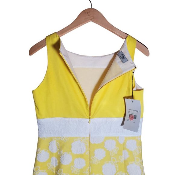 $575 Maison Weill Retro White Yellow Dress Knee Length EU36 Spring Formal Prom S - Picture 6 of 7